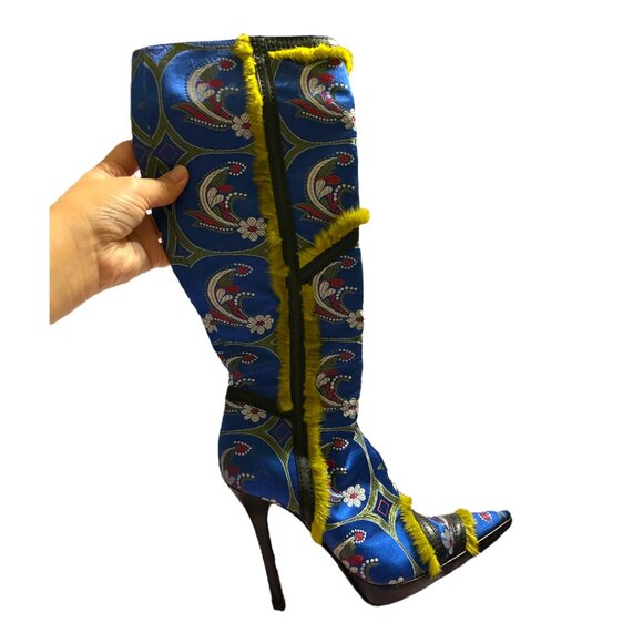 Casadei Italian Suede Leather Patchwork Fur Lined  Heeled Stiletto Boots - Picture 6 of 12